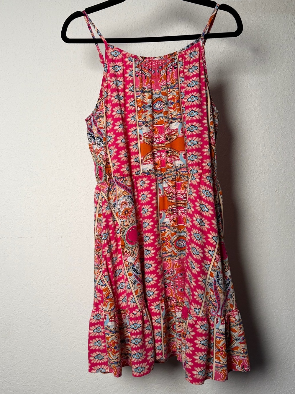 Pink Paisley Print Spaghetti-Strap Mini Dress